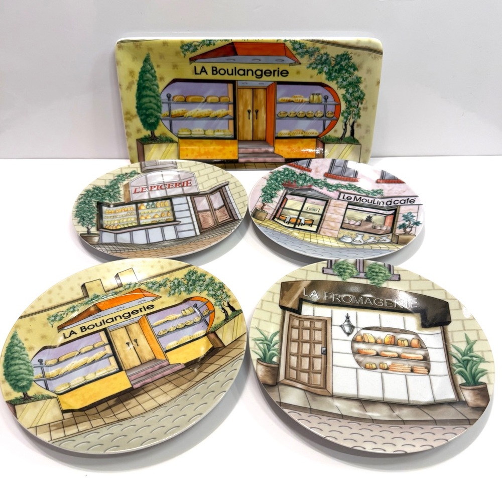 French Café Scene Plates – Set of 5 – Decorative Bistro Collection